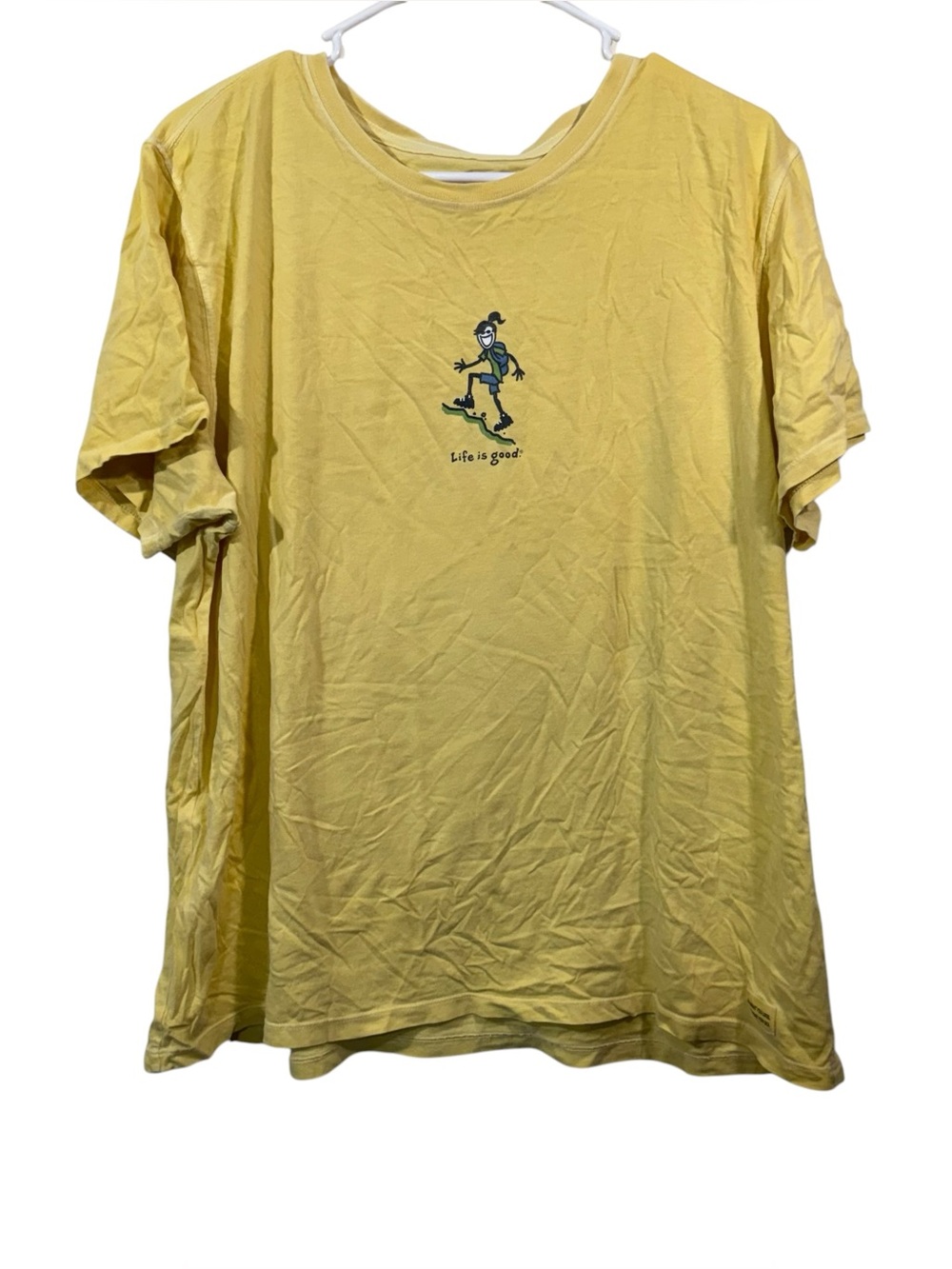 Life is Good Butter Yellow Hiking Graphic Short Sleeve T-Shirt